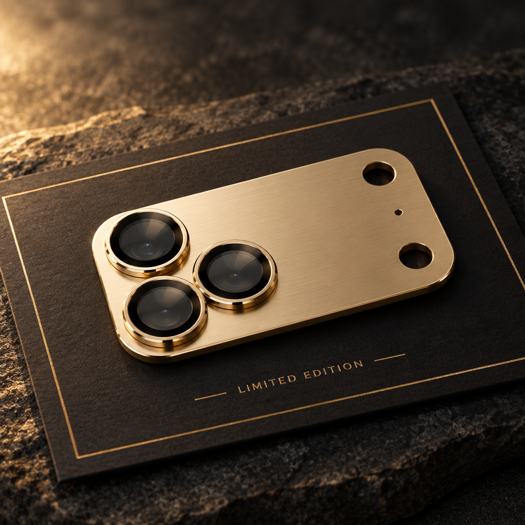 Limited Edition Champagne Gold OREFIA camera shield, free with the set