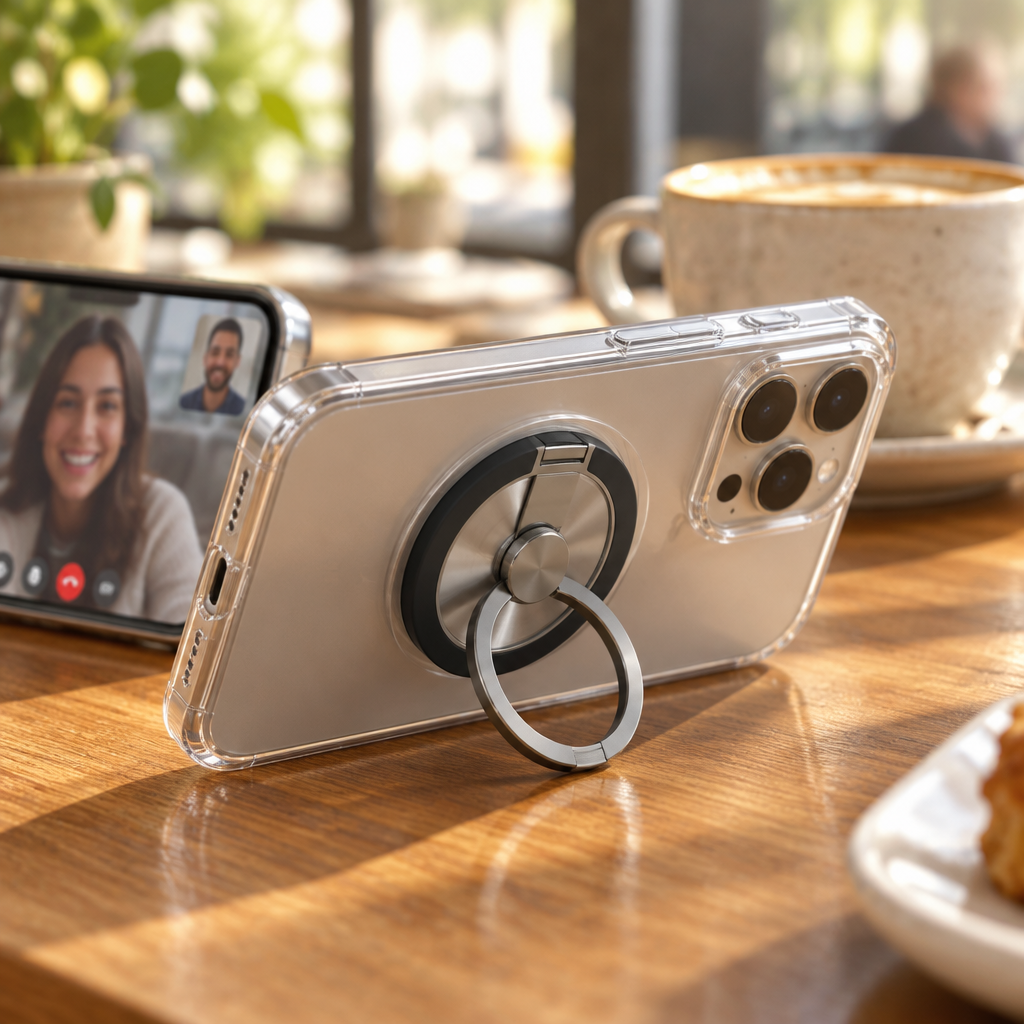 OREFIA MagGrip used as a stand for a video call