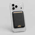 OREFIA MagSafe card wallet on the back of an iPhone